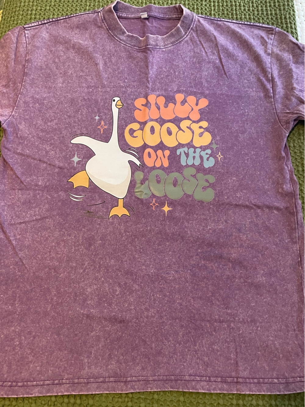 Purple Graphic Tee with Goose Illustration